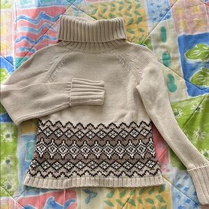 LOFT Cream and Brown Patterned Turtleneck Sweater
